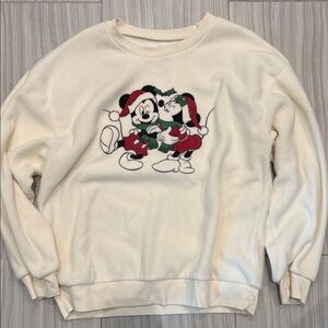Disney Cream Crewneck Sweater with Festive Mickey and Minnie